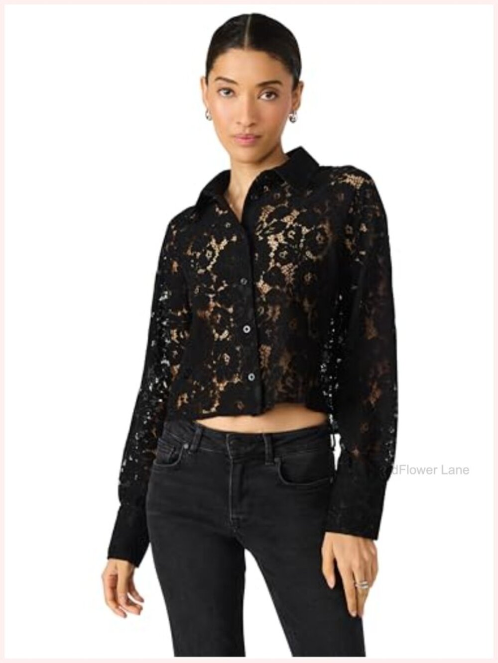 Steve Madden Jaiya Floral Button-Down Blouse Classic Fit Long Sleeve
